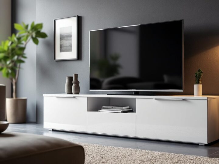 Découvrez le charme du meuble TV design blanc laqué Cavalli pour votre salon moderne