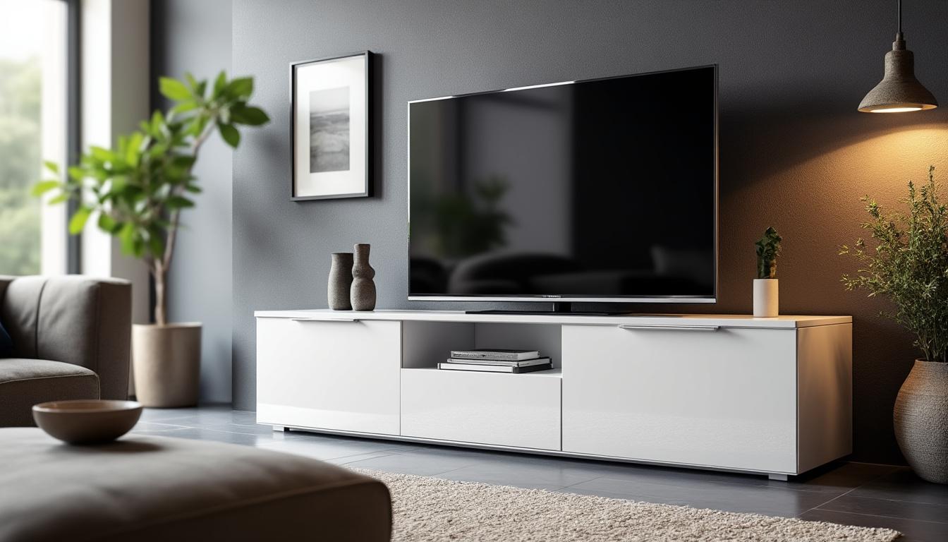 Découvrez le charme du meuble TV design blanc laqué Cavalli pour votre salon moderne