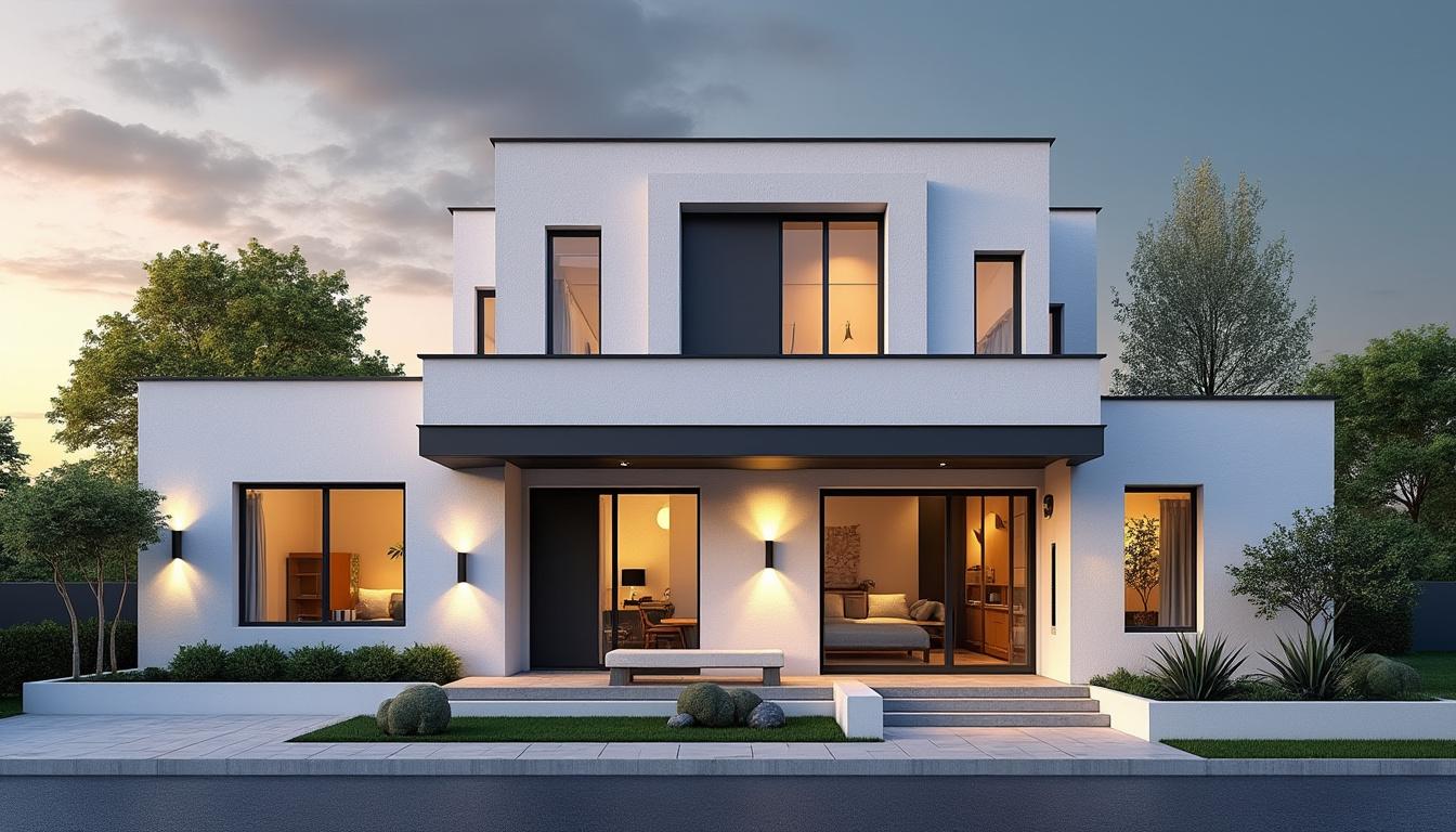 Inspirations décoration : la façade d’une maison blanche et grise anthracite