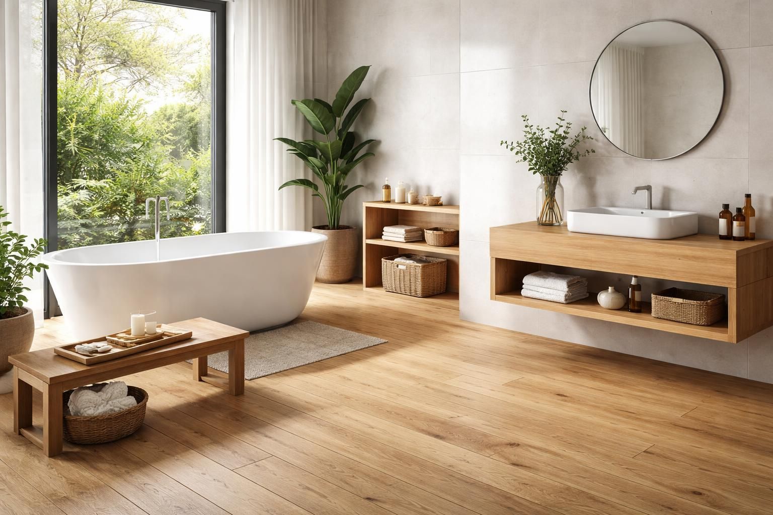 Déco salle de bain et parquet : comment réussir l&rsquo;alliance bois et eau