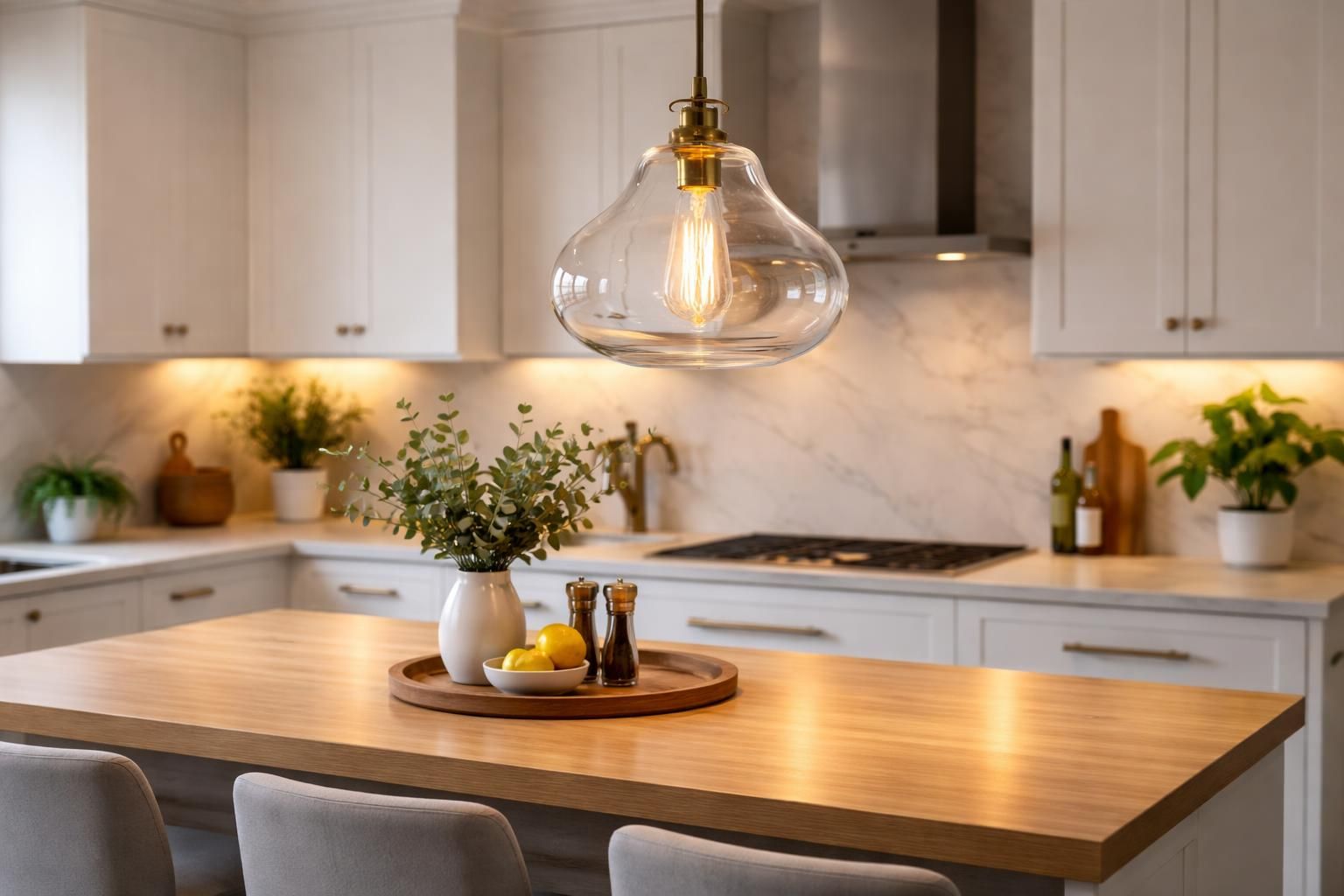 Installer une lampe suspendue au-dessus d&rsquo;un bar de cuisine avec succès