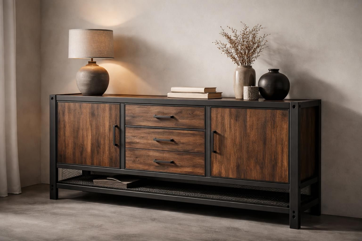 Meuble de style industriel Alinéa : notre sélection brute et bois foncé