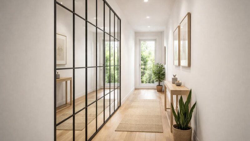 Miroir verrière dans un couloir : l&rsquo;astuce pour gagner en lumière et style
