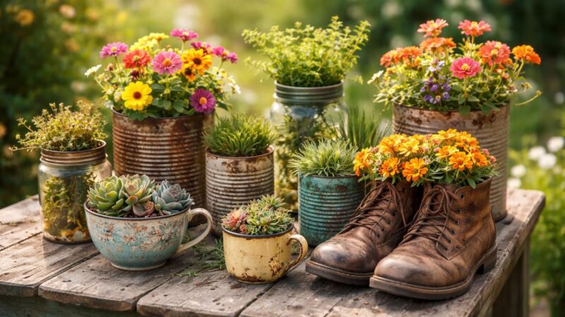 Objet détourné : transformez vos vieux contenants en pots de fleurs originaux