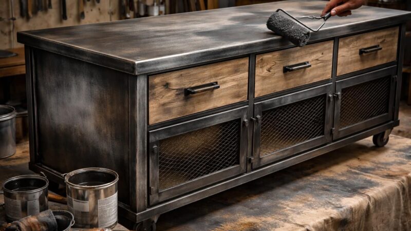 Repeindre un meuble en style industriel : l&rsquo;effet métal et bois brut