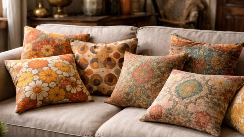 Housses de coussins vintage : chiner et assortir ses motifs rétro