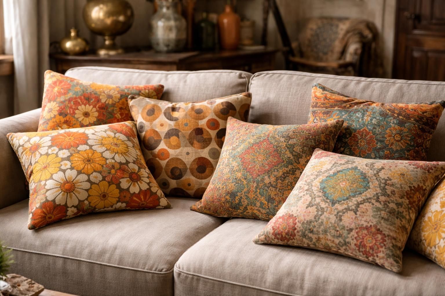 Housses de coussins vintage : chiner et assortir ses motifs rétro