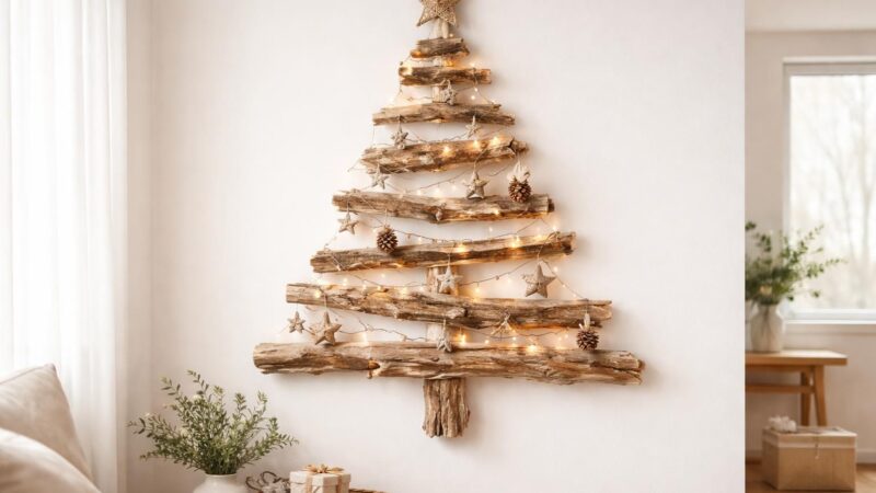 Sapin mural en bois flotté : une alternative gain de place et écologique au Noël