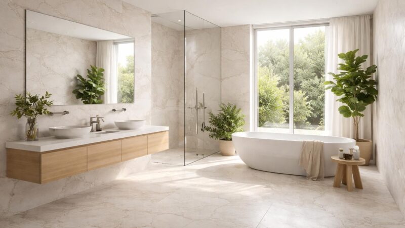 Travertin blanc en salle de bain : élégance et entretien d&rsquo;une pierre naturelle