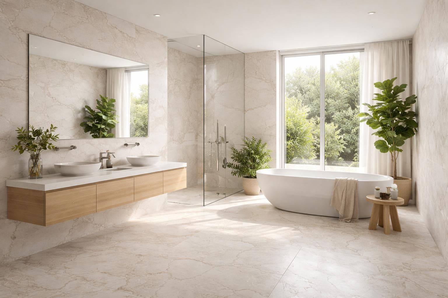 Travertin blanc en salle de bain : élégance et entretien d&rsquo;une pierre naturelle