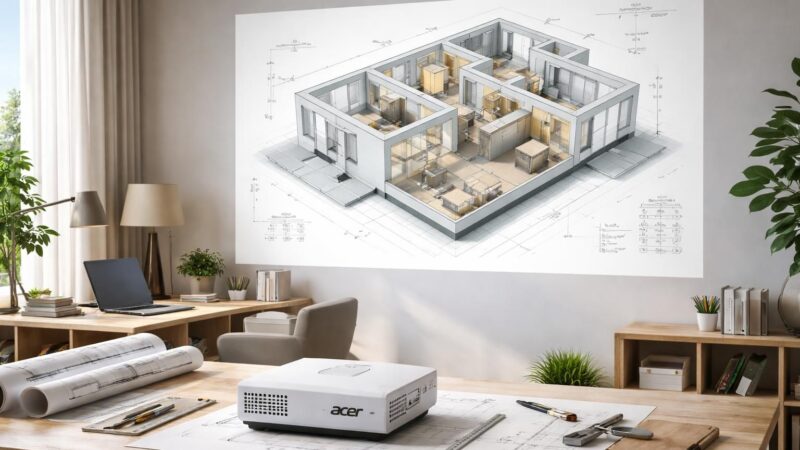 Rénovation : plan 3D affiché au mur via vidéoprojecteur Acer