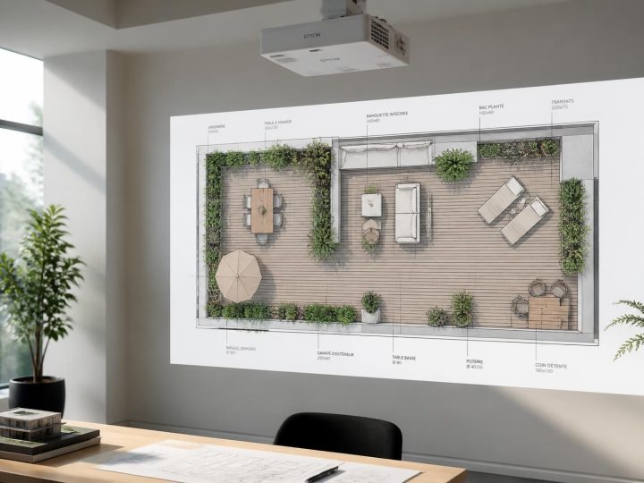 Afficher un plan d’aménagement de terrasse en grand format via un vidéoprojecteur Epson