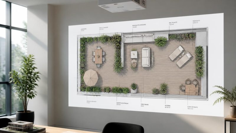 Afficher un plan d’aménagement de terrasse en grand format via un vidéoprojecteur Epson