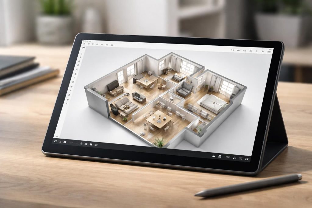 Un plan d’aménagement intérieur propre sur tablette Windows 10, sans effort