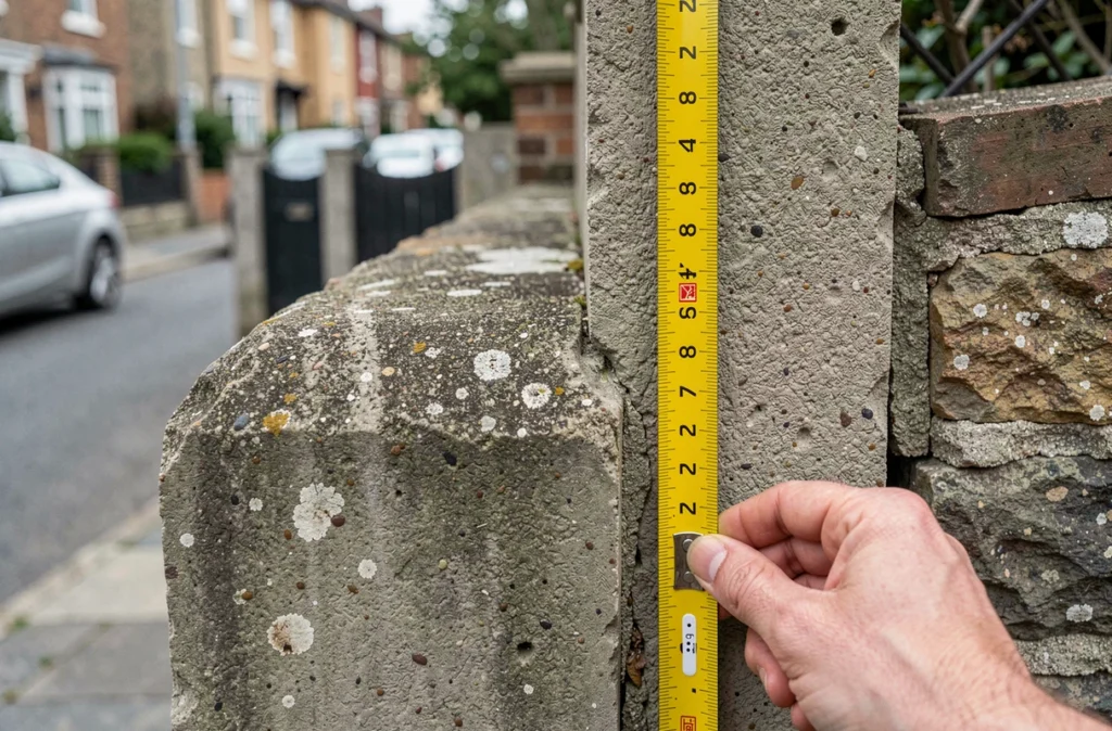 Mesure de la hauteur d'un mur mitoyen avec un mètre ruban entre deux propriétés résidentielles